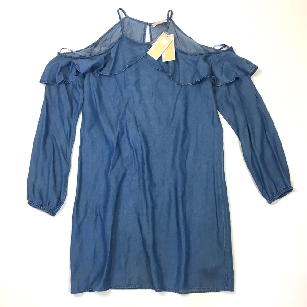 Michael Kors chambray short dress ruffle shoulder - Picture 3 of 7